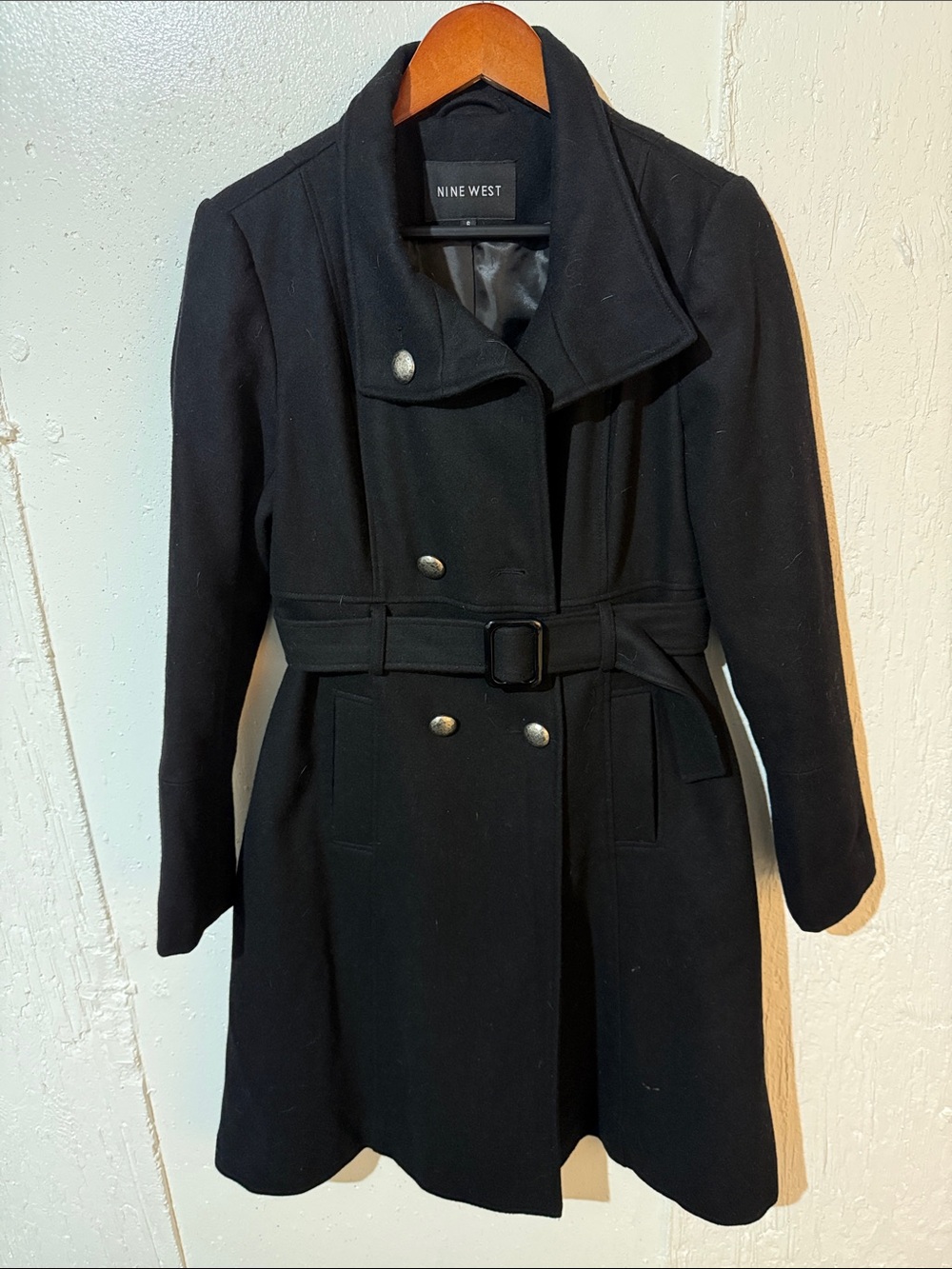 Nine West Black Double-Breasted Belted Trench Coat - All Buttons Included!!